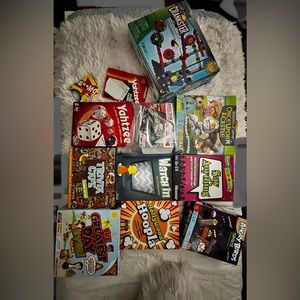 BOARD GAMES ,Yahtzee,trivia,Angry birds,Crankster, Lego car, pick and choose